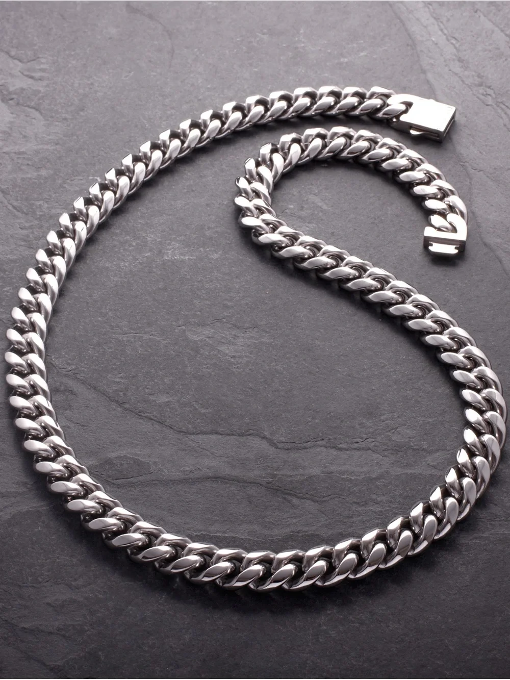 Stainless Steel High Polished 12mm 24inch Curb Link Chain Necklace With CZ Clasp